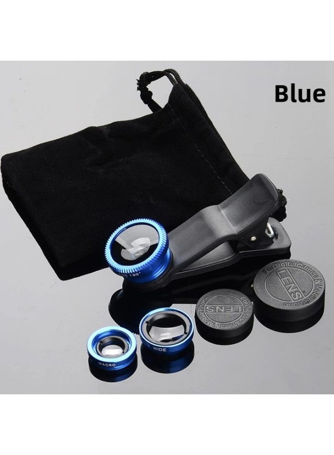 Generic SLR Grade Lens External Wide-angle Macro Fisheye Three-in-one Suit Lens Tremolo Selfie Camera-Body Color:Cool Blue Fisheye Wide Angle Macro Lens Distribution Flannel Bag Clip  - Image 1