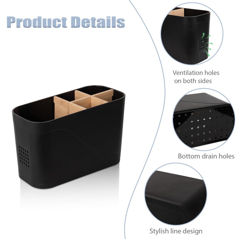Heagoale Toothbrush Holders for Bathrooms, Electric Tooth Brush Holder with Bamboo Dividers Kids Toothbrush and Toothpaste Organizer for Bathroom Countertop Accessories Storage, 5 Slots, Black - Image 3