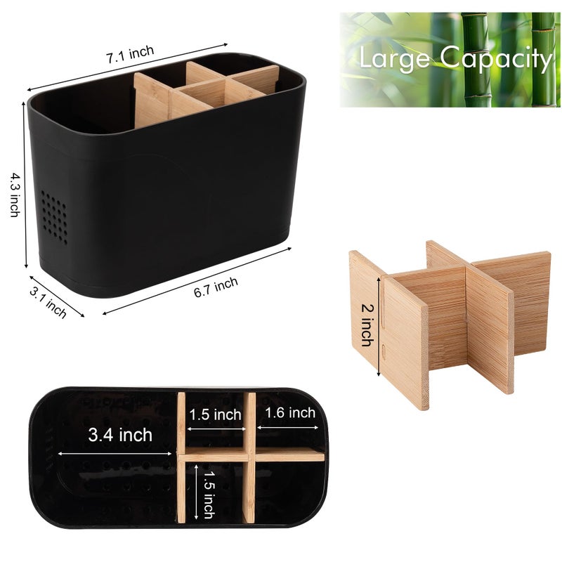Heagoale Toothbrush Holders for Bathrooms, Electric Tooth Brush Holder with Bamboo Dividers Kids Toothbrush and Toothpaste Organizer for Bathroom Countertop Accessories Storage, 5 Slots, Black - Image 5