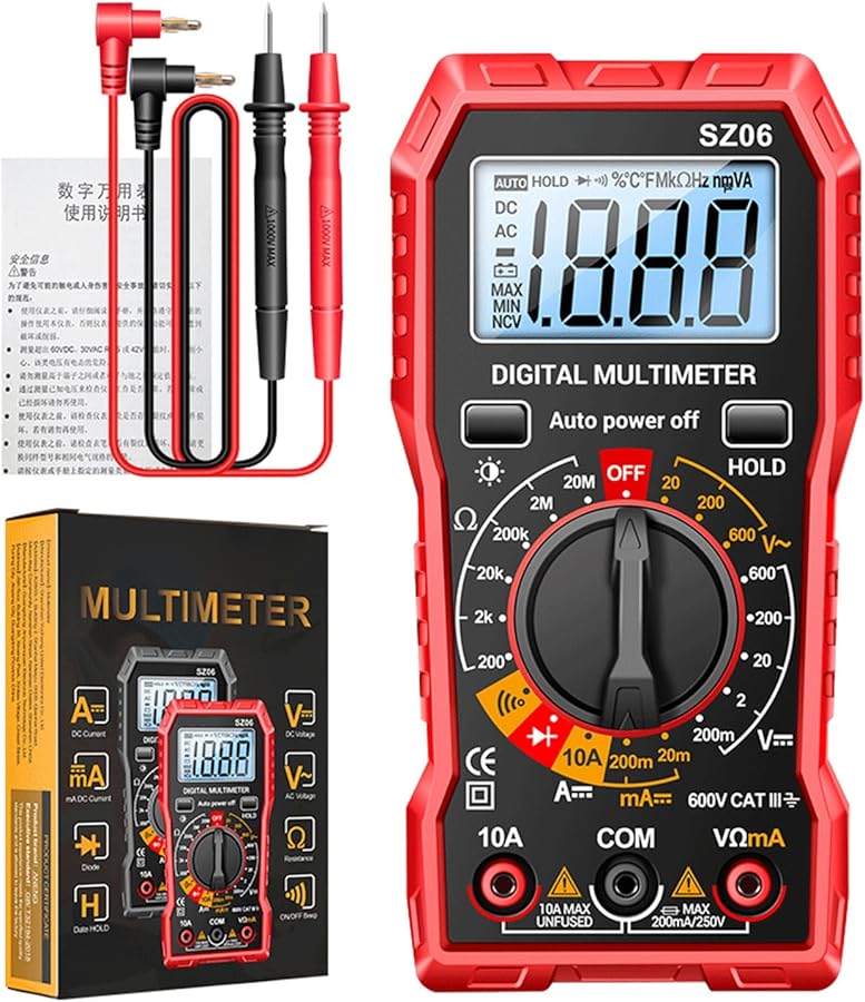Generic Red Digital Multimeter LCD Backlit Handheld Ammeter Tester With ...