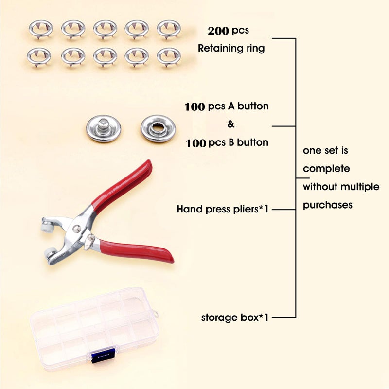 GTAAOY 100 Sets Metal Snaps Buttons with Fastener Pliers Press Tool Kit Perfect for DIY Crafts Clothes Hats and Sewing, Snap Button Fasteners Kit for Clothing Sewing (9.5mm / 400 PCS) - Image 3