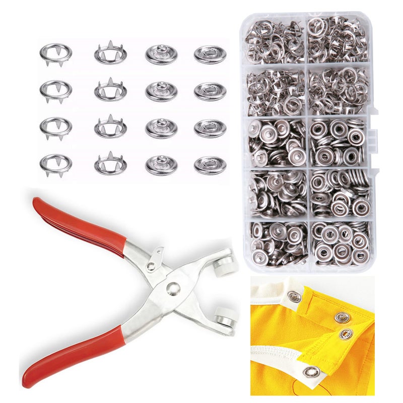 GTAAOY 100 Sets Metal Snaps Buttons with Fastener Pliers Press Tool Kit Perfect for DIY Crafts Clothes Hats and Sewing, Snap Button Fasteners Kit for Clothing Sewing (9.5mm / 400 PCS) - Image 1