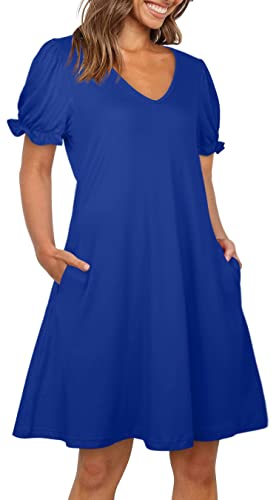 Aloodor Womens Dresses Short Sleeve Summer Easter Dress for Women Blue XXL - Image 3