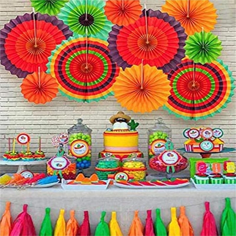 4 مجموعات من المراوح الورقية الملونة ديكور خلفية حفلة عيد الميلاد كرنفال ديكورات للأطفال للقيام بها بنفسك - Image 4