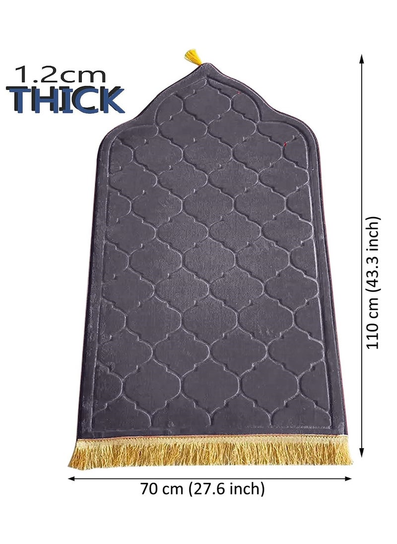Fabienne - Pack of 2 Prayer Mats 70x110cm Anti-Slip Velvet Top Islamic Prayer Rugs for Gifting New Dome Design Thick Padded Sajadah Prayer Mat for Couples Men Women Eid Gift Ramadan Prayer Mat Black/Light Brown - Image 1