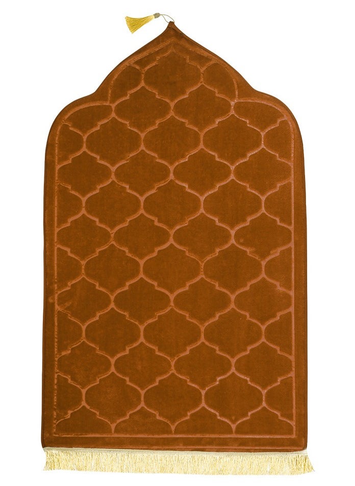Fabienne - Pack of 2 Prayer Mats 70x110cm Anti-Slip Velvet Top Islamic Prayer Rugs for Gifting New Dome Design Thick Padded Sajadah Prayer Mat for Couples Men Women Eid Gift Ramadan Prayer Mat Black/Light Brown - Image 1
