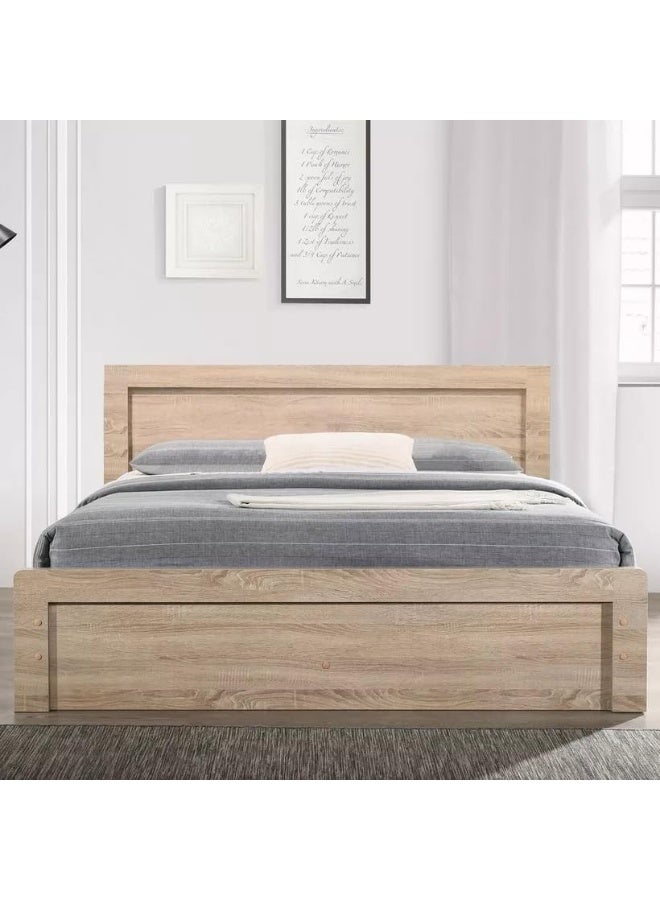 Modern Platform Bed Frame, Light Oak Wood Finish