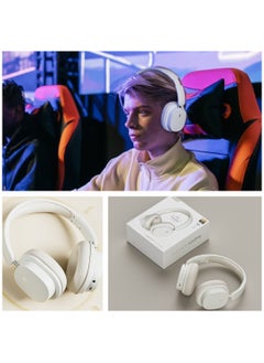 QCY H3 ANC wireless headphones with active noise cancellation, high-resolution audio, Bluetooth 5.4, microphone, 60 hours playback, multi-point connection, foldable design (white).