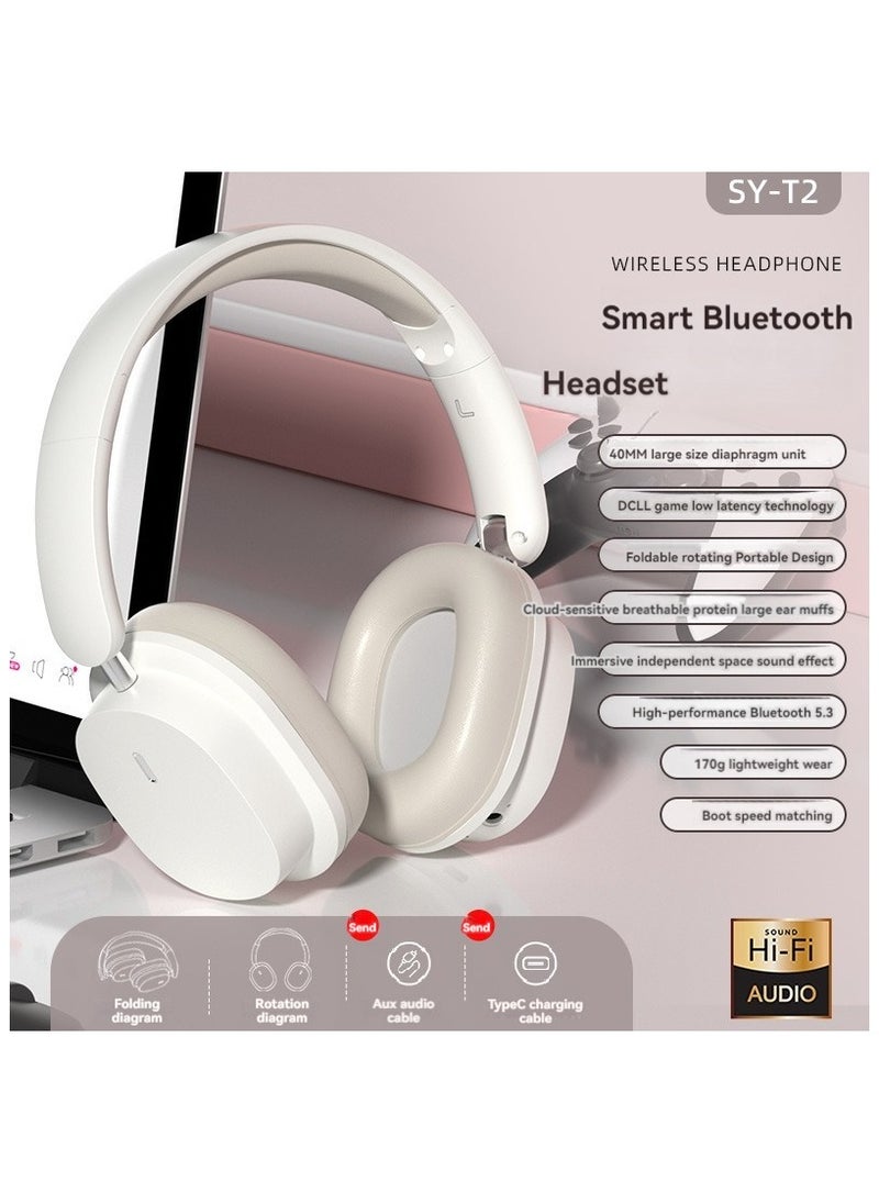 Generic - QCY H3 ANC wireless headphones with active noise cancellation, high-resolution audio, Bluetooth 5.4, microphone, 60 hours playback, multi-point connection, foldable design (white). - Image 1