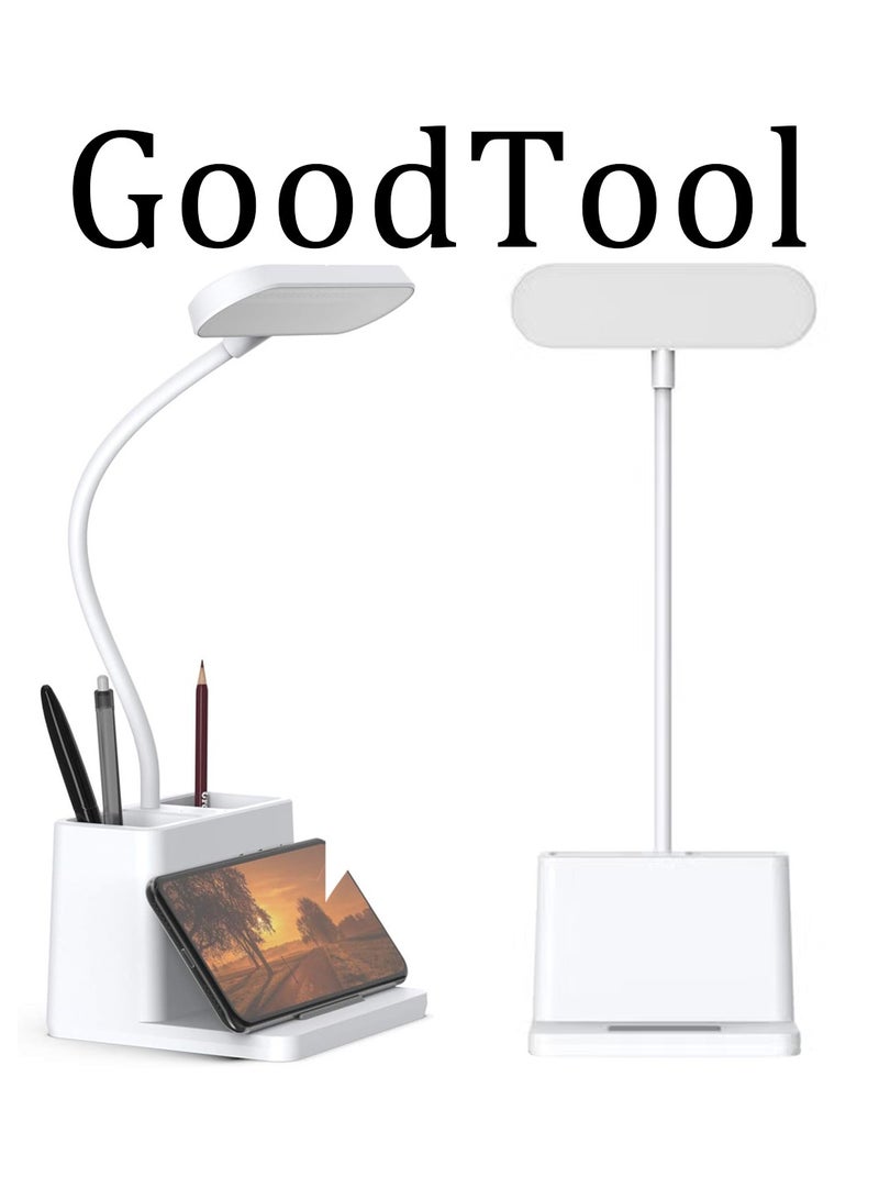 جود تول مصباح مكتبي LED, مصباح الطاولة, مصباح مكتب لحماية العين, مع منفذ شحن USB قابل لإعادة الشحن وحامل قلم, 3 أوضاع و3 مستويات سطوع قابلة للتعتيم, مصباح مكتبي صغير, للإضاءة المنزلية والمكتبية - Image 1