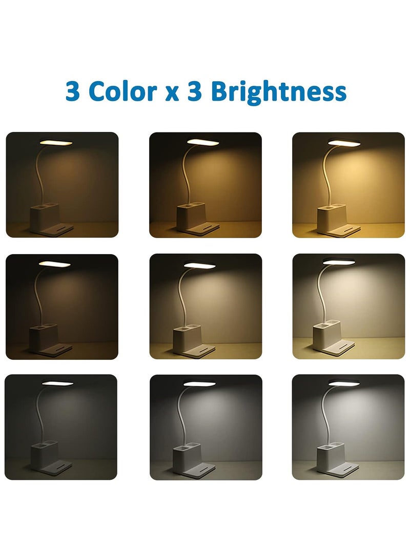 جود تول مصباح مكتبي LED, مصباح الطاولة, مصباح مكتب لحماية العين, مع منفذ شحن USB قابل لإعادة الشحن وحامل قلم, 3 أوضاع و3 مستويات سطوع قابلة للتعتيم, مصباح مكتبي صغير, للإضاءة المنزلية والمكتبية - Image 5