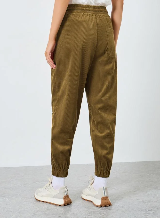 Styli Solid Corduroy Wide Leg Pants