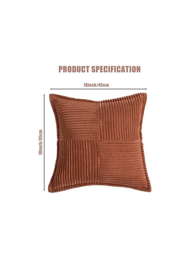 The Bros غطاء وسادة مزخرف بلون الصدأ 2 قطعة 18x18 بوصة من قماش الكوردuroy، وسادة ناعمة بتصميم بوهيمي، زخرفة منزلية بتفاصيل ملونة، للكنبة أو السرير أو غرفة المعيشة 45x45 سم (2) - Image 2