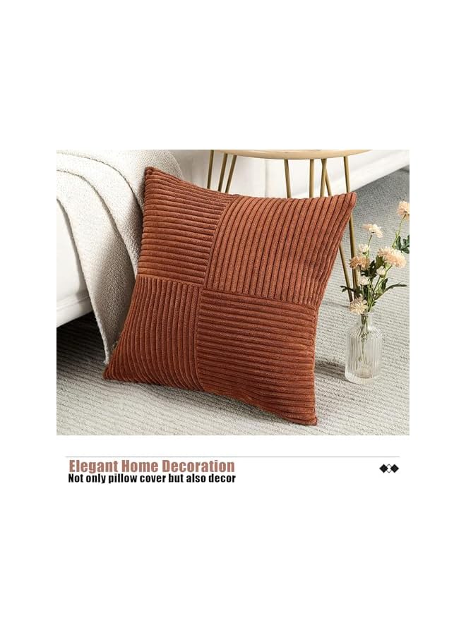 The Bros غطاء وسادة مزخرف بلون الصدأ 2 قطعة 18x18 بوصة من قماش الكوردuroy، وسادة ناعمة بتصميم بوهيمي، زخرفة منزلية بتفاصيل ملونة، للكنبة أو السرير أو غرفة المعيشة 45x45 سم (2) - Image 5