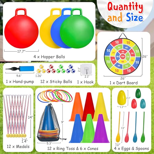 LINAYE Carnival Games Combo Set Outdoor Activities Field Day Lawn Yard Family Reunion Fall Festival Games Hopper Balls Dart Board for Kids Ring Toss Egg and Spoon for Kids Birthday Party - Image 3