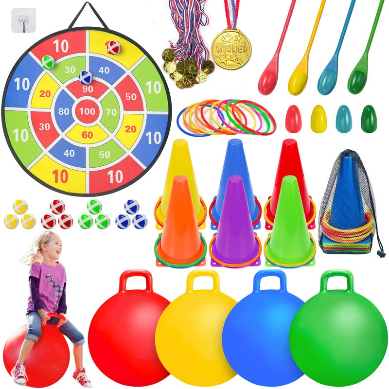 LINAYE Carnival Games Combo Set Outdoor Activities Field Day Lawn Yard Family Reunion Fall Festival Games Hopper Balls Dart Board for Kids Ring Toss Egg and Spoon for Kids Birthday Party - Image 2