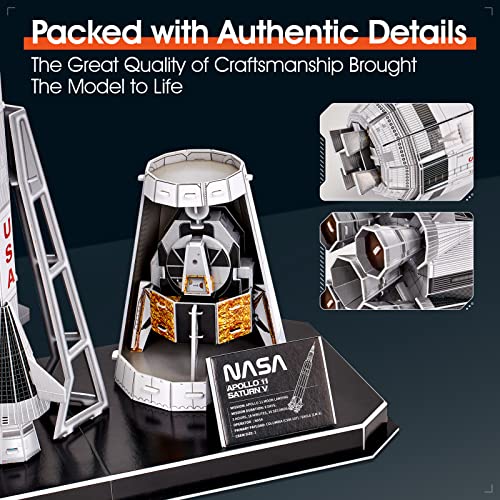 CubicFun NASA Apollo Saturn V 3D Puzzles for Adults Kids Space Toys for Boys 5-8 Rocket Ship, Puzzles for Kids Ages 8-10 12-14 Crafts for Adult Space Exploration Puzzle Model Kit, 136 Pieces Easter Gifts - Image 5