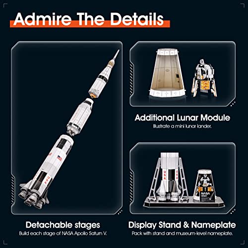 CubicFun NASA Apollo Saturn V 3D Puzzles for Adults Kids Space Toys for Boys 5-8 Rocket Ship, Puzzles for Kids Ages 8-10 12-14 Crafts for Adult Space Exploration Puzzle Model Kit, 136 Pieces Easter Gifts - Image 3