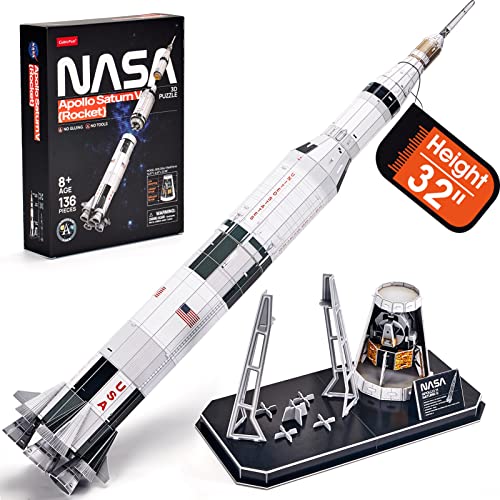 CubicFun NASA Apollo Saturn V 3D Puzzles for Adults Kids Space Toys for Boys 5-8 Rocket Ship, Puzzles for Kids Ages 8-10 12-14 Crafts for Adult Space Exploration Puzzle Model Kit, 136 Pieces Easter Gifts - Image 1