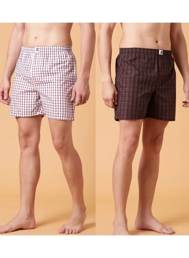 Joven Joven Men Checked Cotton Boxer Shorts Pack of 2