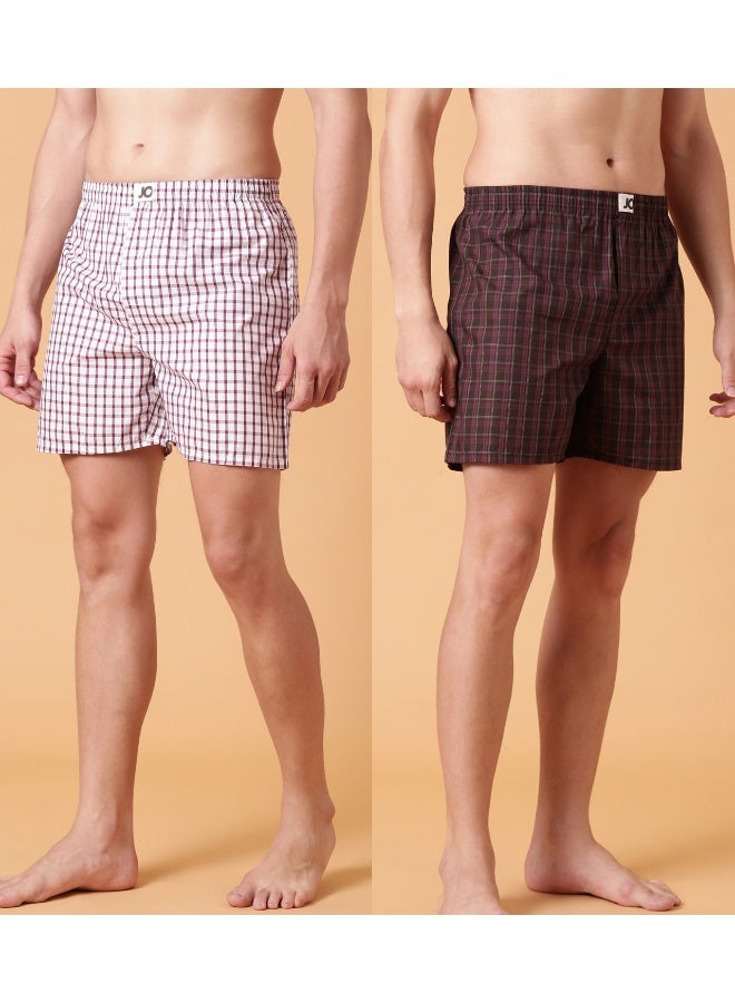 Joven Men Checked Cotton Boxer Shorts Pack of 2 - Image 1