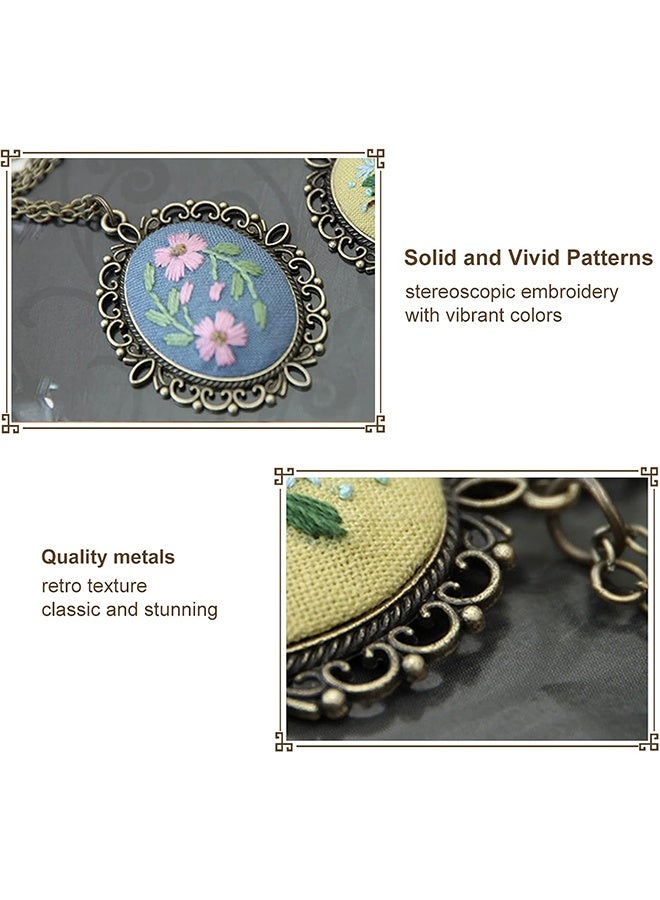 Lemon 2 Packs Embroidery Necklace Kits, Embroidery Pendant Kit Mini Cross Stitch Kit with Hoop, Necklace, Pendant, Stamped Pattern Cloth, Instructions, Embroidery Kits for Adults  - Image 5
