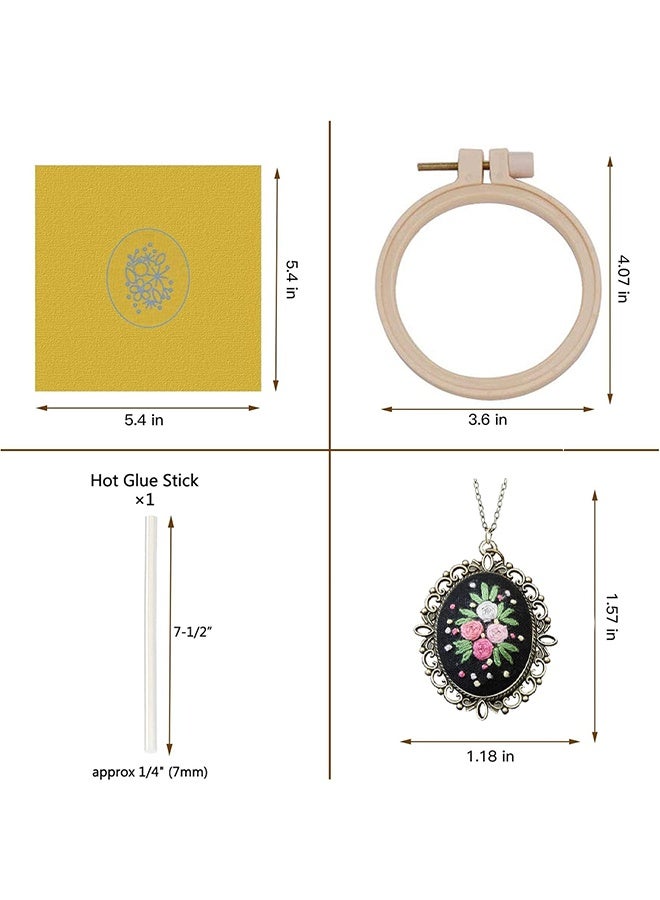 Lemon 2 Packs Embroidery Necklace Kits, Embroidery Pendant Kit Mini Cross Stitch Kit with Hoop, Necklace, Pendant, Stamped Pattern Cloth, Instructions, Embroidery Kits for Adults  - Image 3