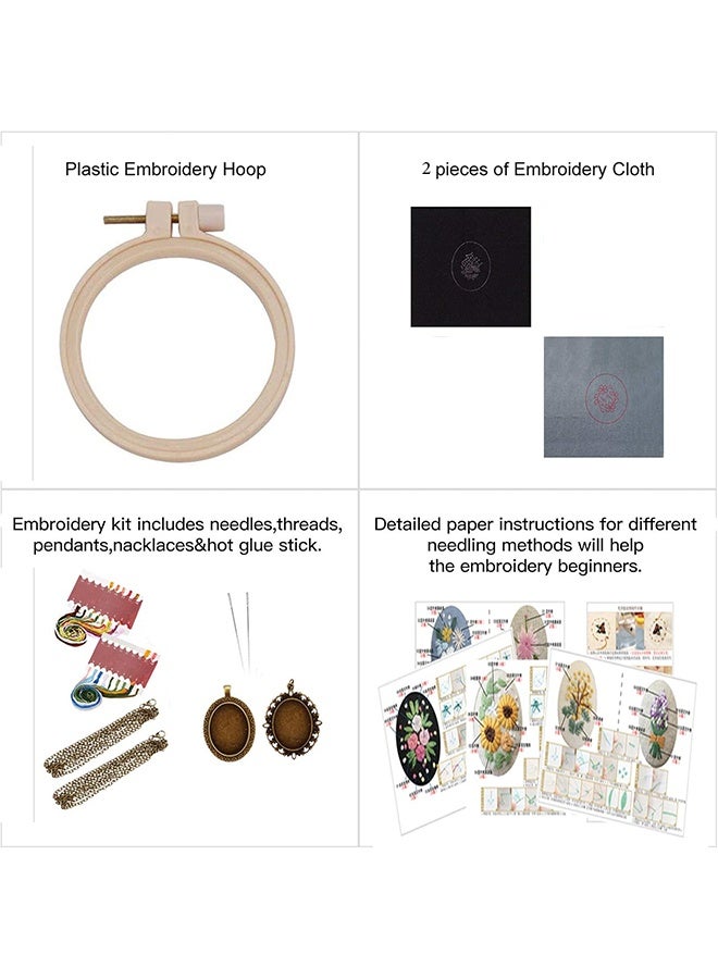 Lemon 2 Packs Embroidery Necklace Kits, Embroidery Pendant Kit Mini Cross Stitch Kit with Hoop, Necklace, Pendant, Stamped Pattern Cloth, Instructions, Embroidery Kits for Adults  - Image 2