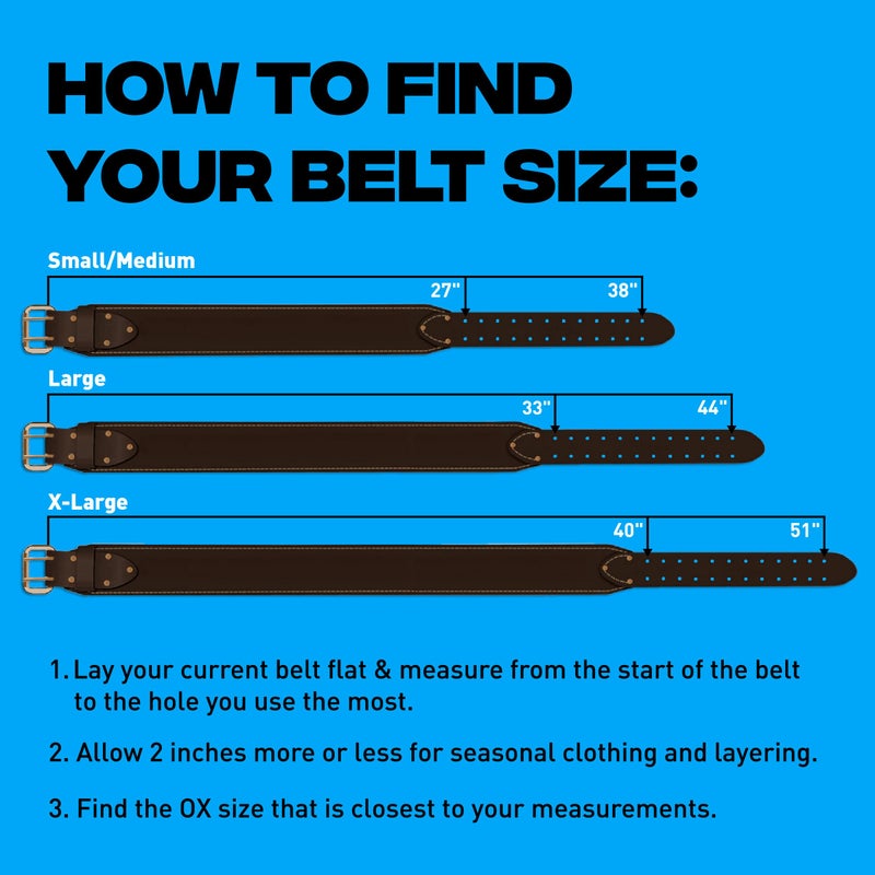 OX Pro Small/Medium 3" Wide Full Grain Leather Tool Belt with Double Stitched Construction Belt with Rivets - 27" to 38" Length - CinturÃ³n Para Herramientas De Trabajo - Image 5