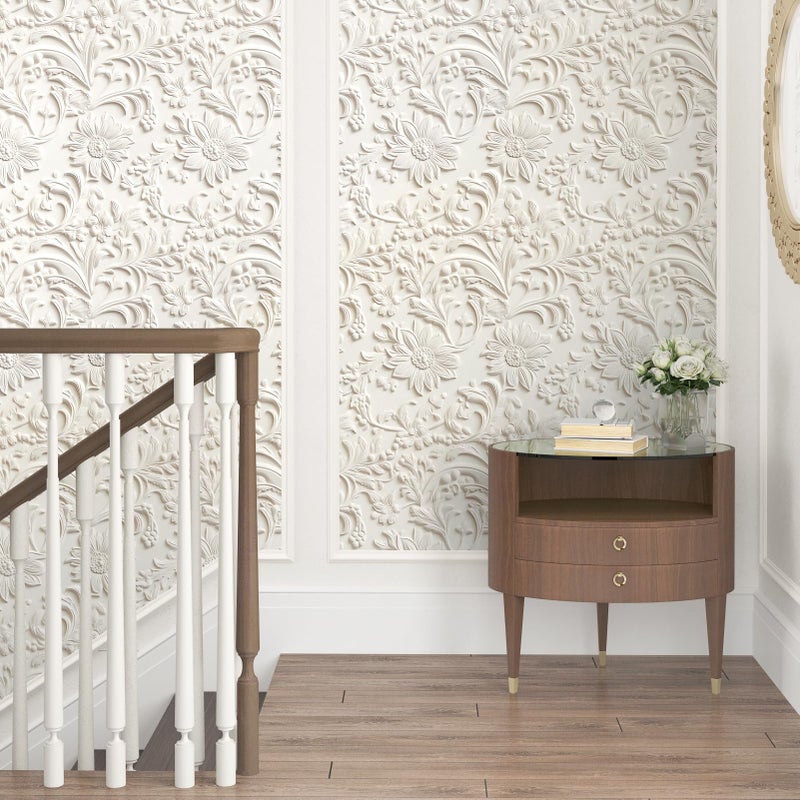 Wallderful Cream Beige Floral Wallpaper Faux 3D Embossed Peel and Stick Wallpaper for Accent Wall Removable Modern Daisy Flower Contact Paper Self Adhesive Nature Contact Paper for Bedroom Bathroom - Image 3