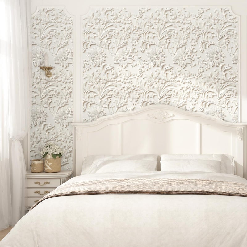 Wallderful Cream Beige Floral Wallpaper Faux 3D Embossed Peel and Stick Wallpaper for Accent Wall Removable Modern Daisy Flower Contact Paper Self Adhesive Nature Contact Paper for Bedroom Bathroom - Image 2