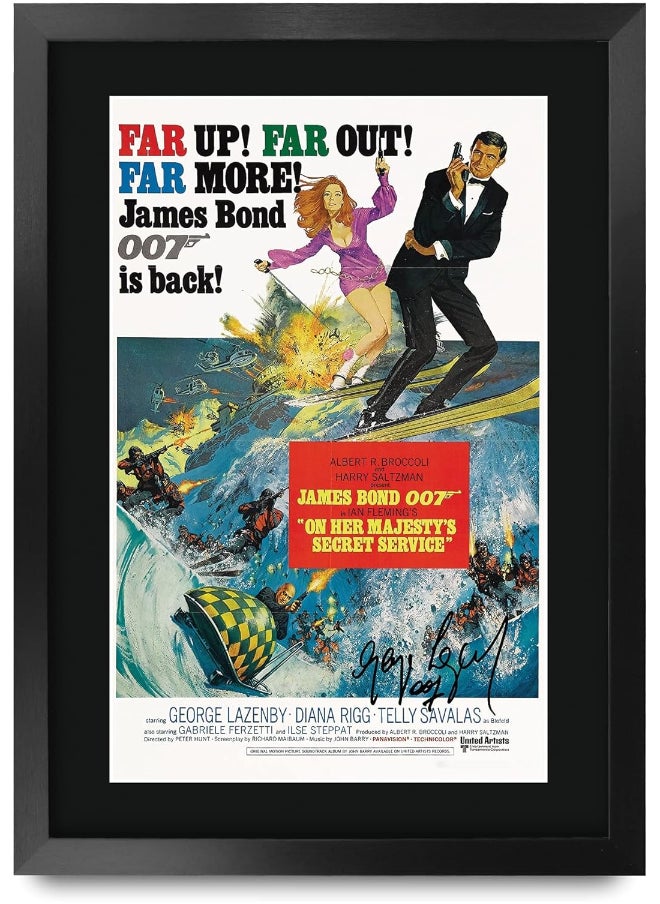 HWC Trading HWC Trading James Bond - On Her Majesty's Secret Services Movie Poster George Lazenby Signed 16 x 12 inch Framed Gift Printed Autograph Film Print Photo Picture Display - 16" x 12" Framed 
