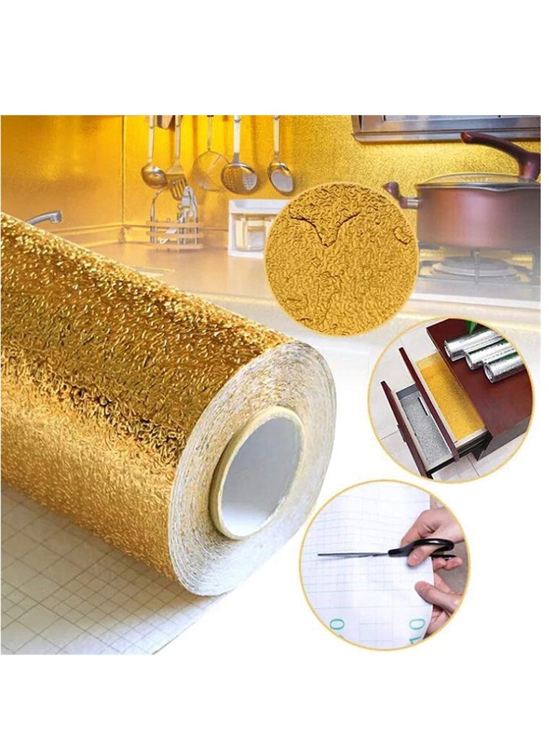 ملصقات ورق الجدران مقاومة للزيت وماء ورق الألمنيوم ذاتية اللصق مقاومة للحرارة لبطانة الرفوف وسطح الطاولة والدراجات ذهبية - Image 1