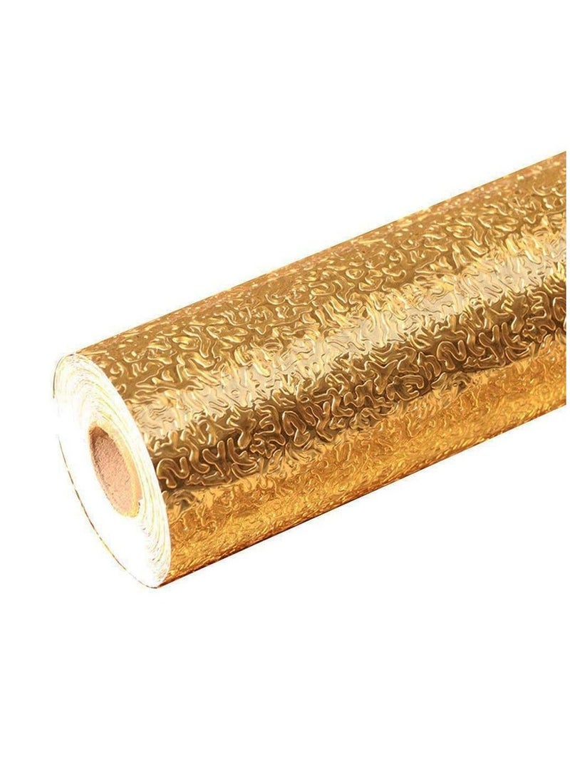 ملصقات ورق الجدران مقاومة للزيت وماء ورق الألمنيوم ذاتية اللصق مقاومة للحرارة لبطانة الرفوف وسطح الطاولة والدراجات ذهبية - Image 3