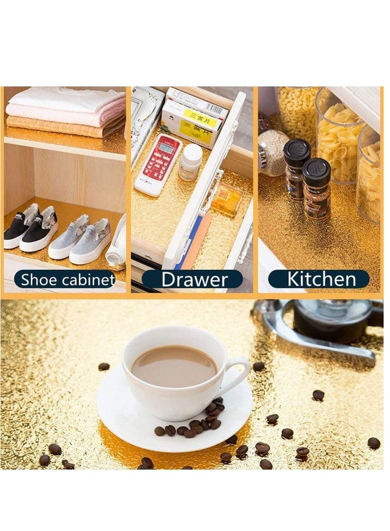 ملصقات ورق الجدران مقاومة للزيت وماء ورق الألمنيوم ذاتية اللصق مقاومة للحرارة لبطانة الرفوف وسطح الطاولة والدراجات ذهبية - Image 4