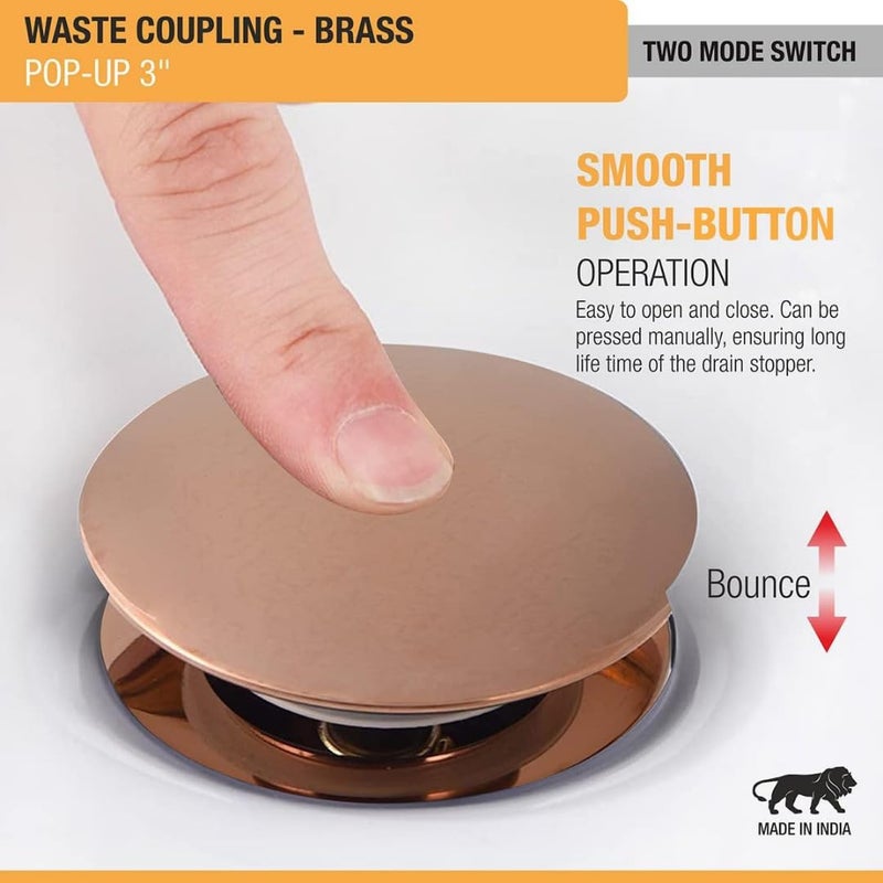 Cossimo Stainless Steel 3"Inch Rose Gold Pop-up Waste Coupling for Wash Basin | 32 MM Full Thread Waste Coupling For Basin (Pack of 1) - Image 3