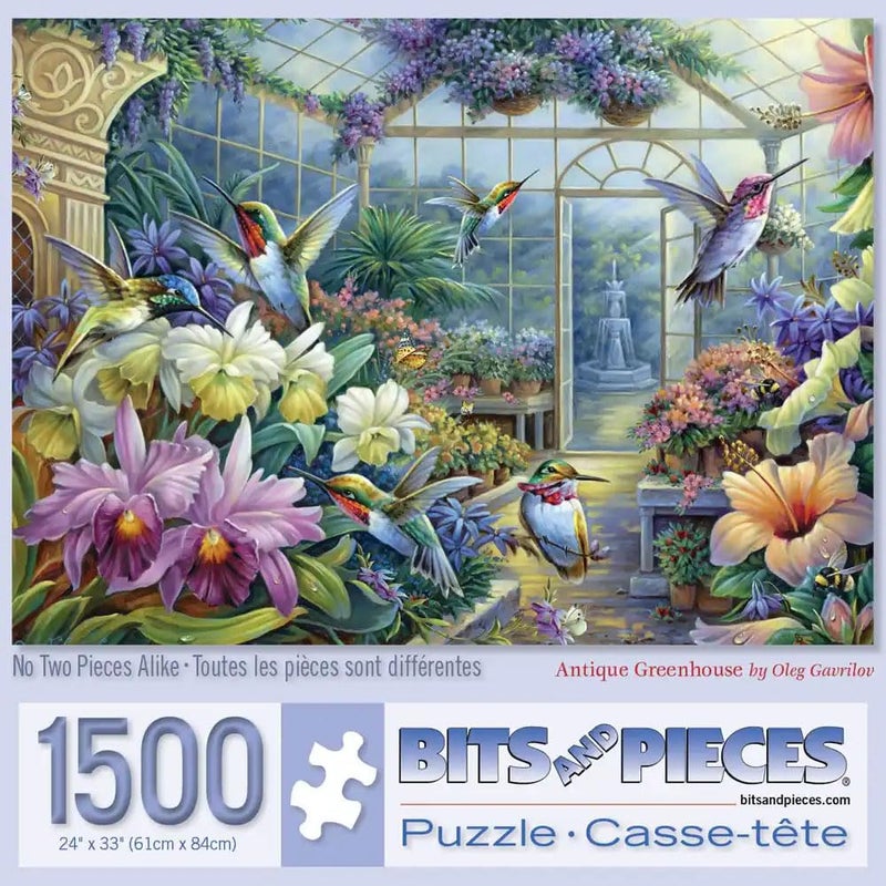 Bits and Pieces ألوان وأجزاء 1500 قطعة لغز للبالغين حديقة زهور جميلة نافورة طيور في الدفيئة القديمة من الفنان أوليغ غافريلوف حجم اللغز المكتمل 23 × 33 - Image 3