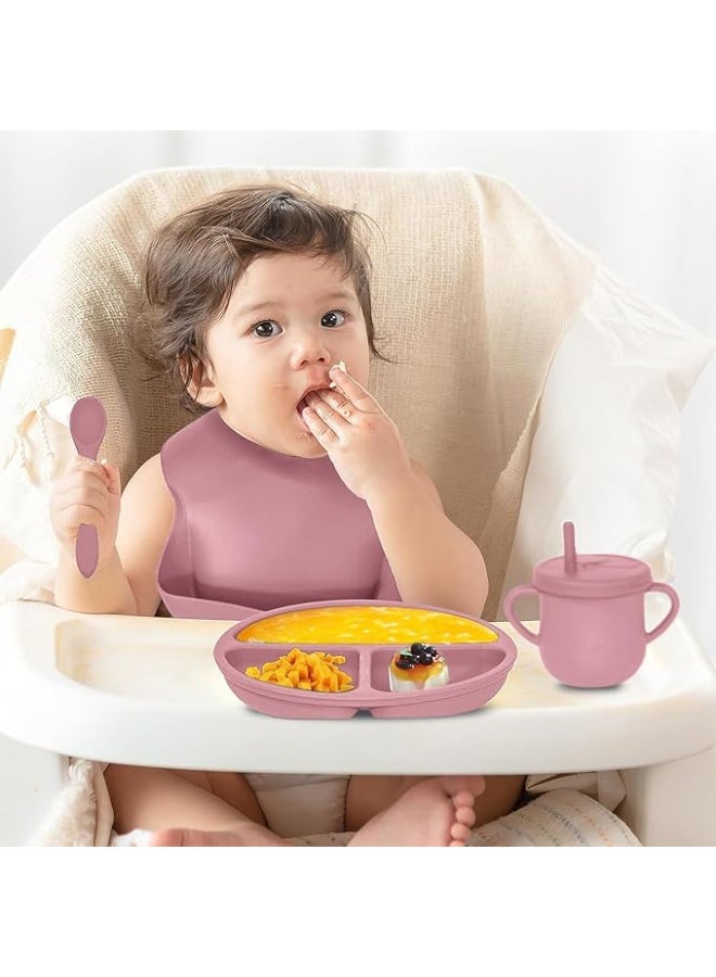 طقم تغذية اطفال سيليكون 10 قطع خالي من BPA | وعاء بشفط وصحن مقسم مع ملاعق وشوك وكوب ومريلة | آمن ومتين للرضع والأطفال الصغار - Image 4