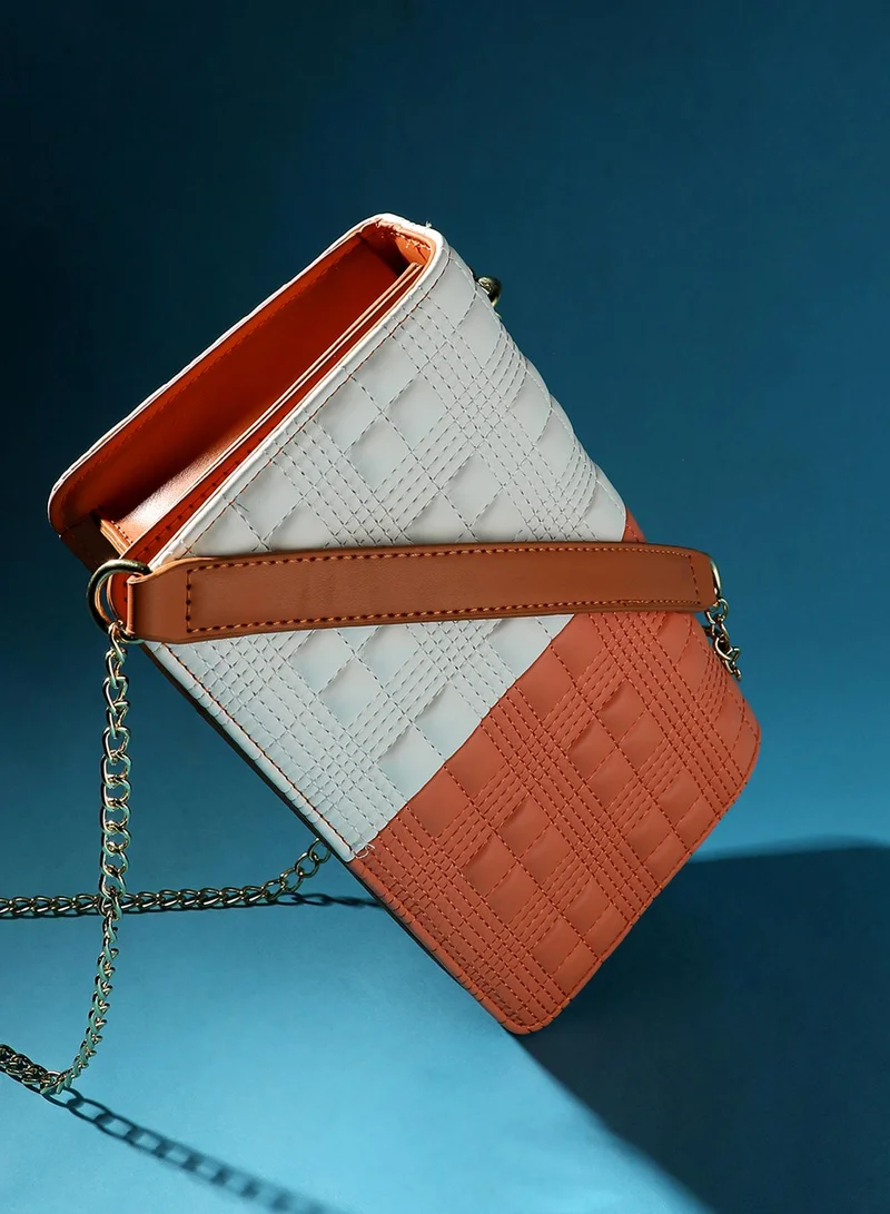 Haute Sauce  Contrast Quilted Sling Bag - White & Orange for Women | Best Price UAE