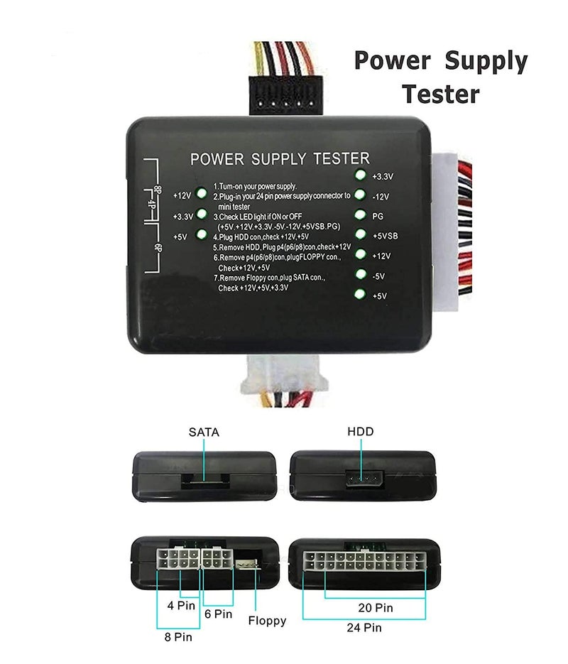 Oraima™ Oraima Power Supply Tester Motherboard Computer PC 24 pin 20 pin 8 pin 6 pin 4 pin for PSU, ATX, SATA, HDD, SMPS, PC, Floppy with LED Indicator Light - Image 5