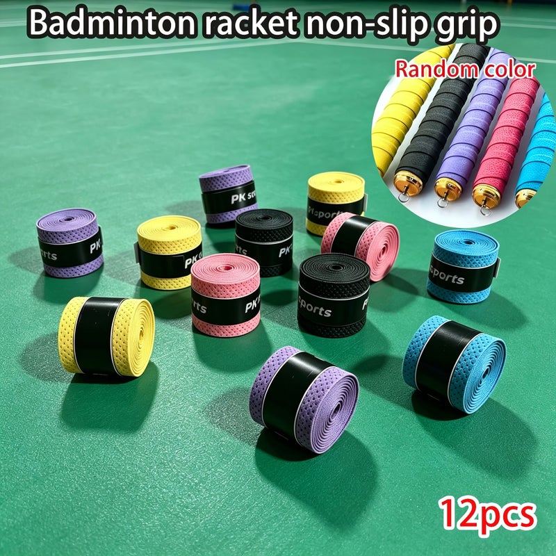 12pcs Badminton Grip Tape Random Colors Non Slip Sweat Absorbent for Tennis Fishing Rods - Image 1