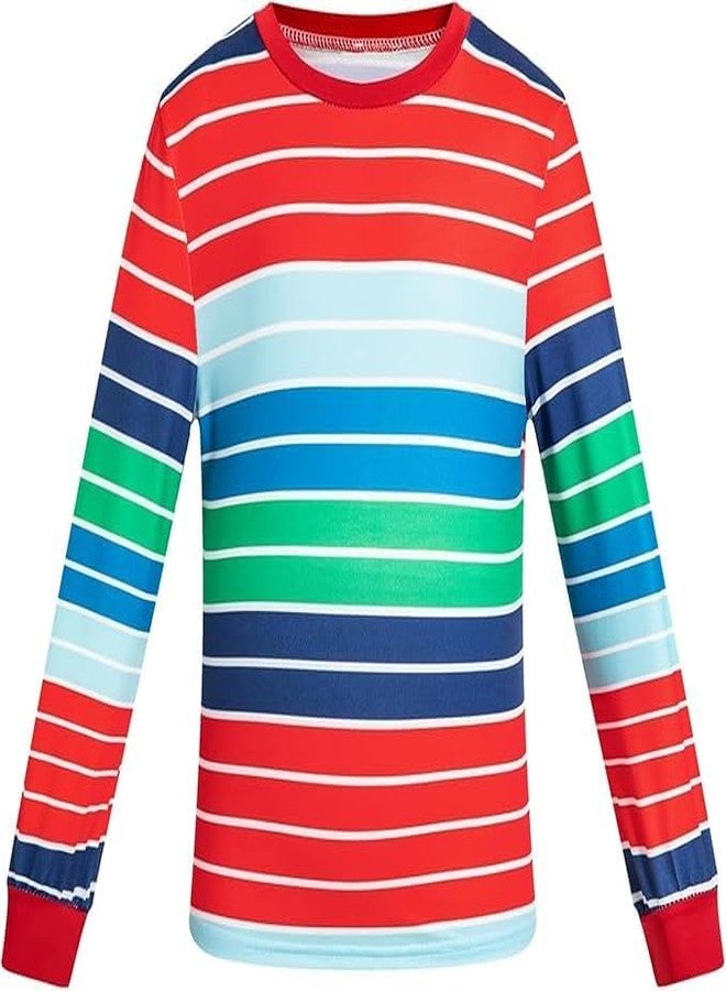 LENOAPHYS 【5 Sizes for 2-11Y】 Unisex Rainbow Striped Long Sleeve Shirt Cute Print Soft Material Crewneck Shirt for Good Guy Costume - L Size - Image 1