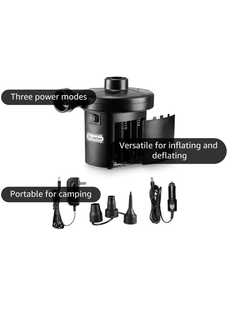 Dr.Meter Dr.meter Air Mattress Pump, 3 Ways Powered Portable Electric Air Pump with 3-Nozzle AC 110V, DC 12V, Battery Operated Quick-Fill Inflator Deflator for Inflatable Pool Float Air Bed Boat Swimming Ring  - Image 3
