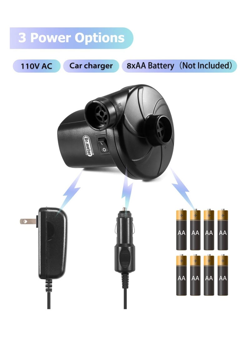 Dr.Meter Dr.meter Air Mattress Pump, 3 Ways Powered Portable Electric Air Pump with 3-Nozzle AC 110V, DC 12V, Battery Operated Quick-Fill Inflator Deflator for Inflatable Pool Float Air Bed Boat Swimming Ring  - Image 2