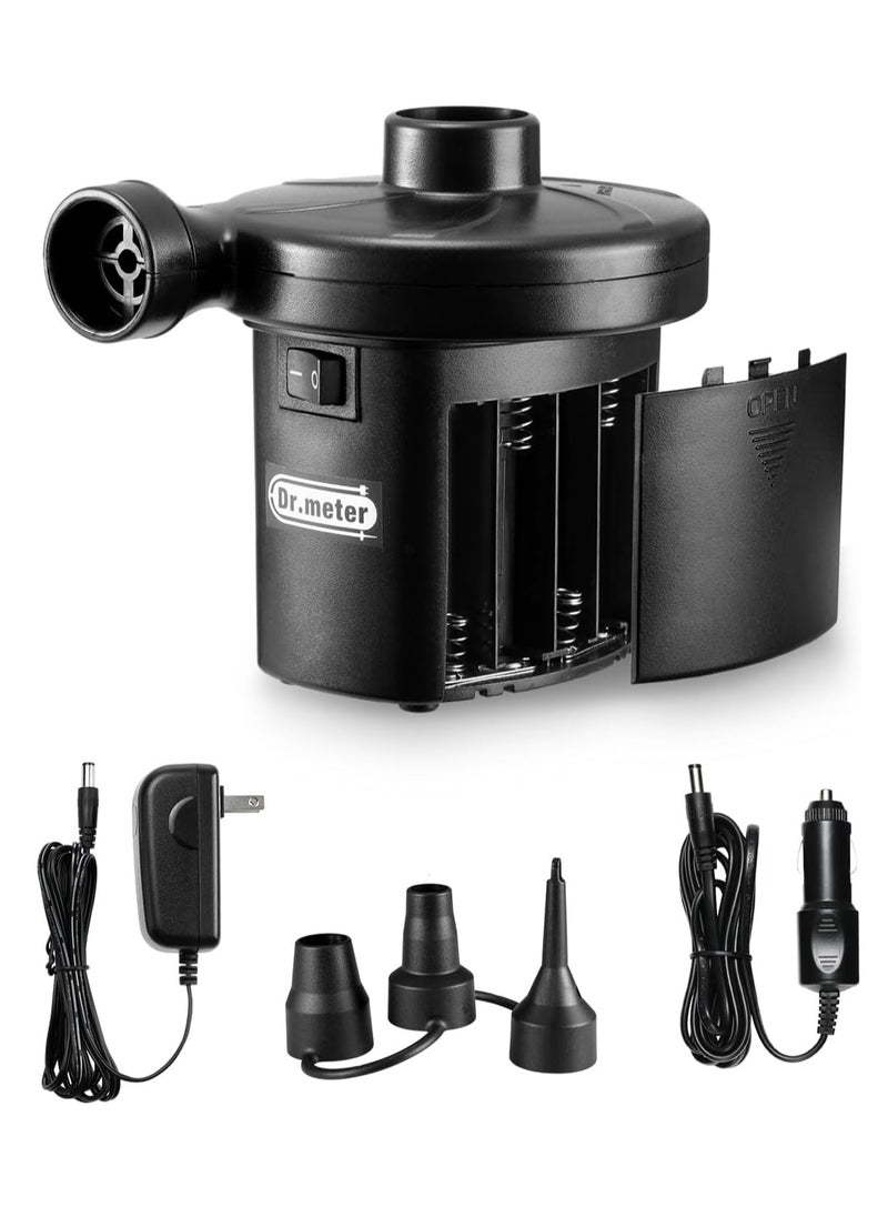 Dr.Meter Dr.meter Air Mattress Pump, 3 Ways Powered Portable Electric Air Pump with 3-Nozzle AC 110V, DC 12V, Battery Operated Quick-Fill Inflator Deflator for Inflatable Pool Float Air Bed Boat Swimming Ring  - Image 1
