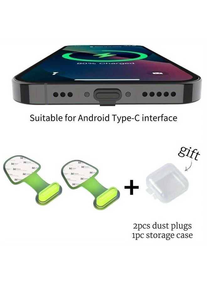 فلورسنت 2 قطعة سدادة غبار USB-C لمنفذ أندرويد Type-C مضادة للضياع - Image 1