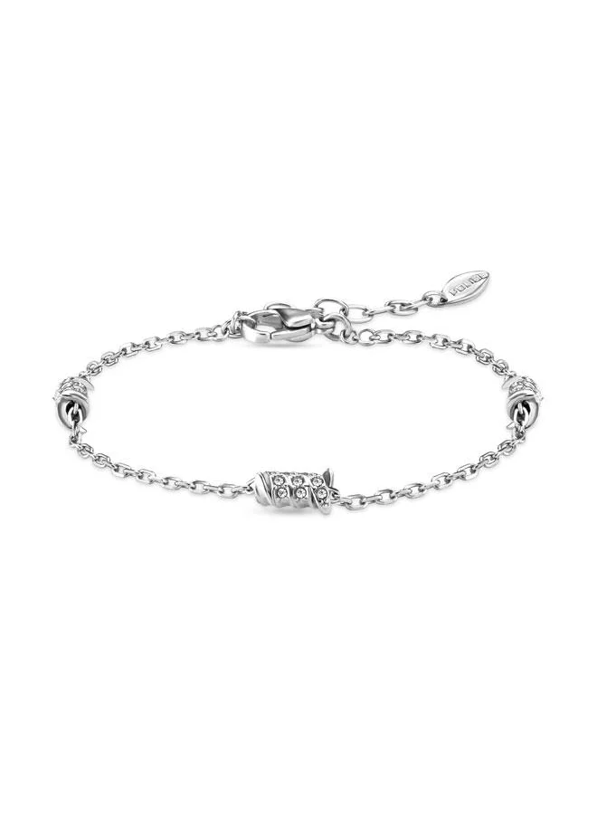 بوليس Barbedwire Silver Chain Bracelet with Crystals for Women's