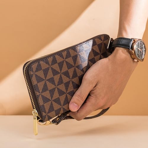 Veki Women's Wallet Monolayer Zipper Pocket Wallets with Wrist Strap, Leather Credit Card Purse for Women Men (Monolayer-Brown) - Image 5