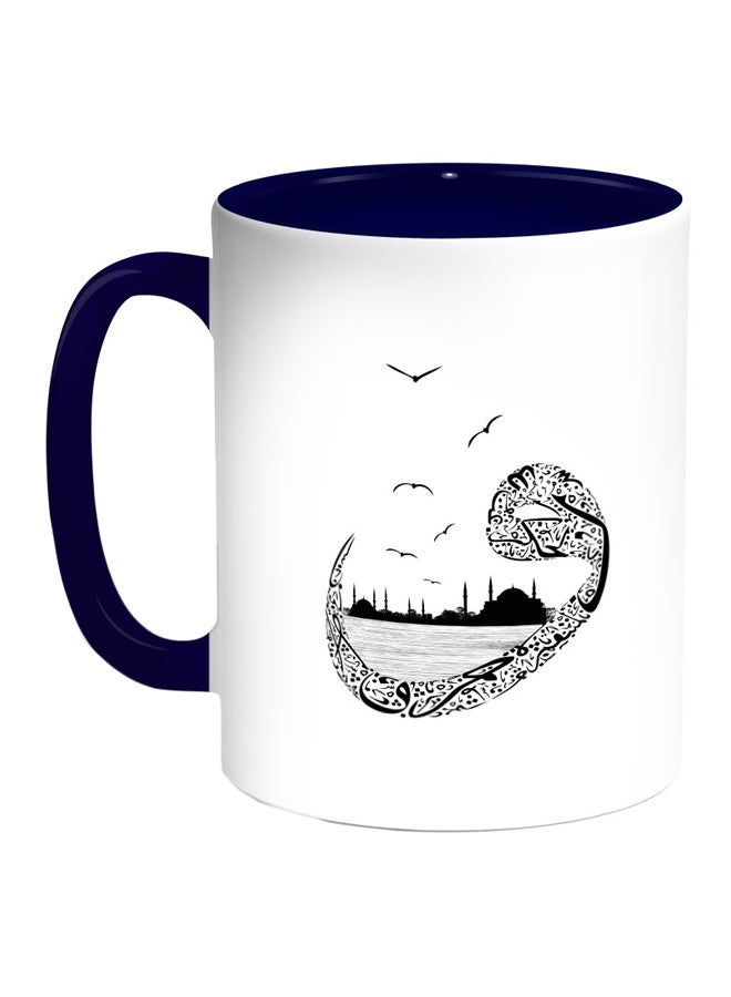 RYN Arabic Letters Printed Coffee Mug Blue/White/Black 11ounce