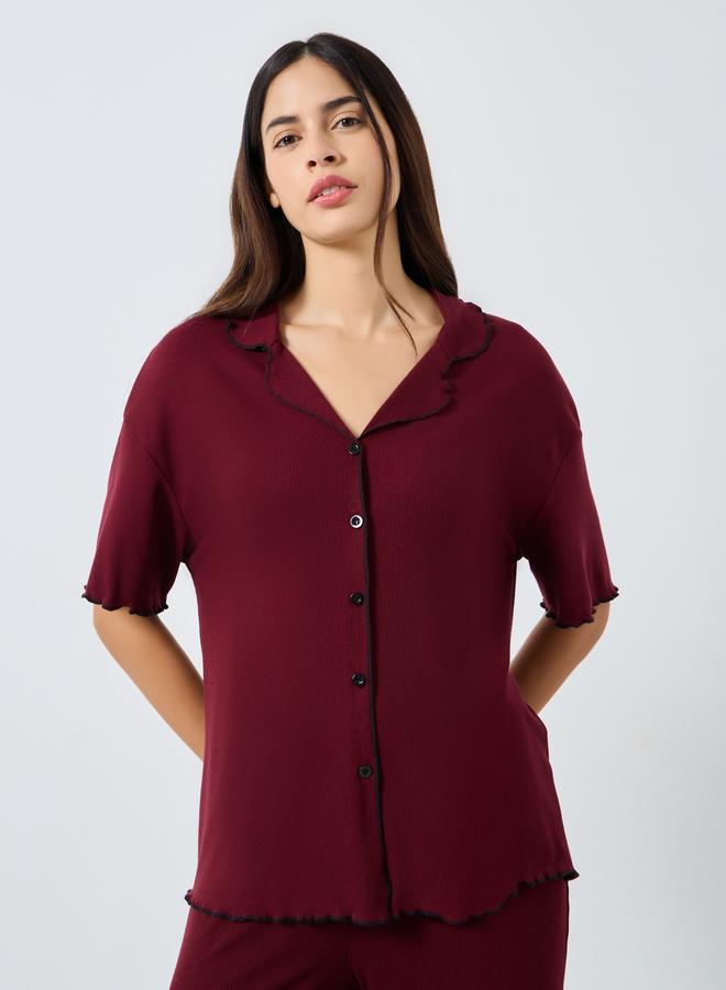 Styli Supersoft Ribbed Lettuce Hem Shirt and Pyjama Set - Image 2